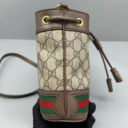 Gucci Web Mini Ophidia Bucket Bag GG Supreme Monogram Beige Ebony Brown Beige