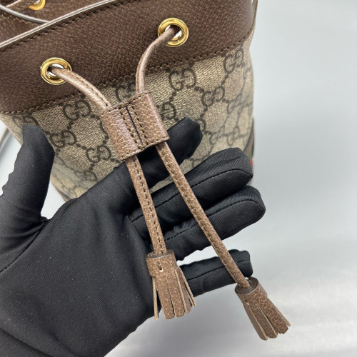 Gucci Web Mini Ophidia Bucket Bag GG Supreme Monogram Beige Ebony Brown Beige