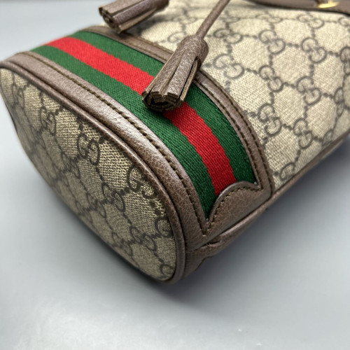 Gucci Web Mini Ophidia Bucket Bag GG Supreme Monogram Beige Ebony Brown Beige