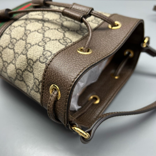 Gucci Web Mini Ophidia Bucket Bag GG Supreme Monogram Beige Ebony Brown Beige