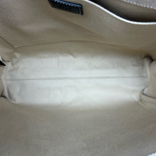 Chloe Medium Woody Ribbon Tote Canvas Calfskin Beige Dark Blue
