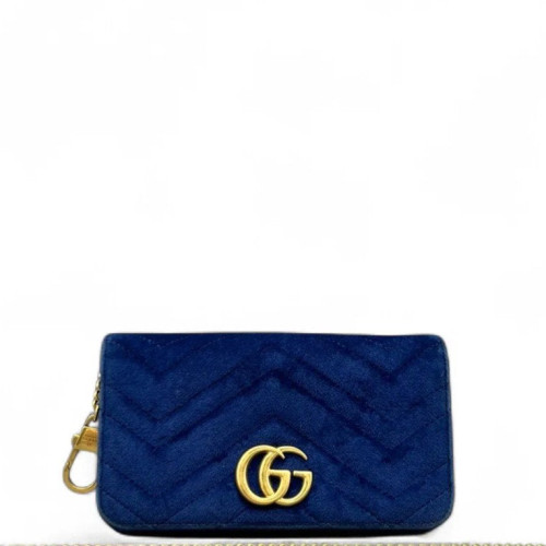 Gucci Chevron GG Marmont Chain Wallet Velvet Blue Gucci Chevron GG Marmont Chain Wallet Velvet Blue