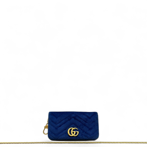 Gucci Chevron GG Marmont Chain Wallet Velvet Blue Gucci Chevron GG Marmont Chain Wallet Velvet Blue