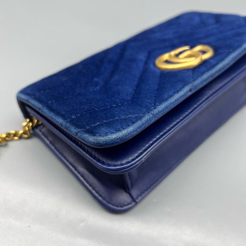 Gucci Chevron GG Marmont Chain Wallet Velvet Blue Gucci Chevron GG Marmont Chain Wallet Velvet Blue