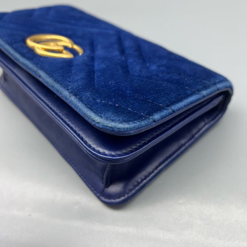 Gucci Chevron GG Marmont Chain Wallet Velvet Blue Gucci Chevron GG Marmont Chain Wallet Velvet Blue