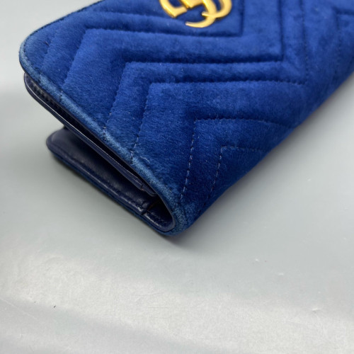 Gucci Chevron GG Marmont Chain Wallet Velvet Blue Gucci Chevron GG Marmont Chain Wallet Velvet Blue