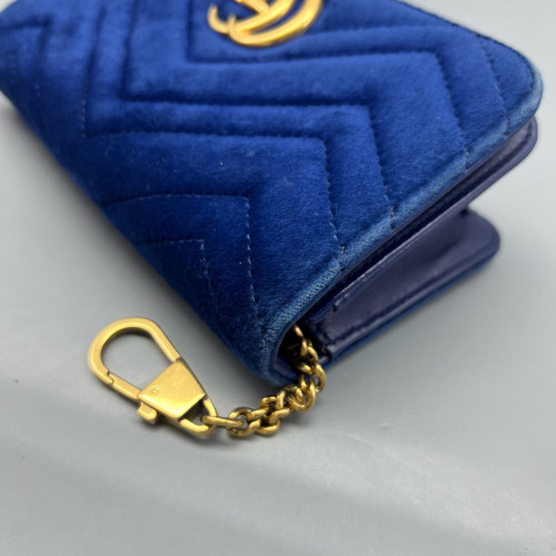 Gucci Chevron GG Marmont Chain Wallet Velvet Blue Gucci Chevron GG Marmont Chain Wallet Velvet Blue