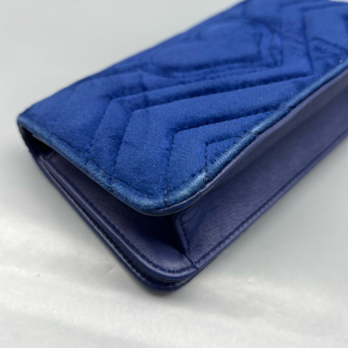 Gucci Chevron GG Marmont Chain Wallet Velvet Blue Gucci Chevron GG Marmont Chain Wallet Velvet Blue