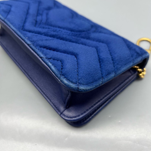 Gucci Chevron GG Marmont Chain Wallet Velvet Blue Gucci Chevron GG Marmont Chain Wallet Velvet Blue
