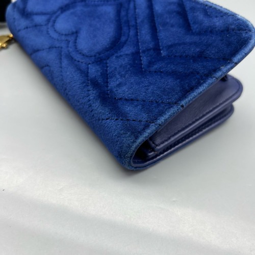 Gucci Chevron GG Marmont Chain Wallet Velvet Blue Gucci Chevron GG Marmont Chain Wallet Velvet Blue
