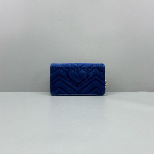 Gucci Chevron GG Marmont Chain Wallet Velvet Blue Gucci Chevron GG Marmont Chain Wallet Velvet Blue