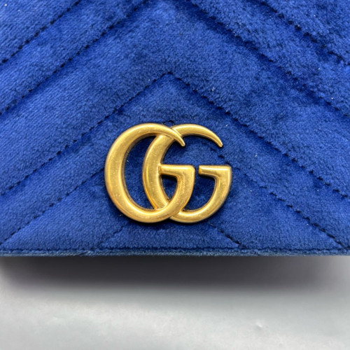 Gucci Chevron GG Marmont Chain Wallet Velvet Blue Gucci Chevron GG Marmont Chain Wallet Velvet Blue
