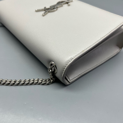 Yves Saint Laurent Medium Classic Kate Grained Calfskin Light Grey