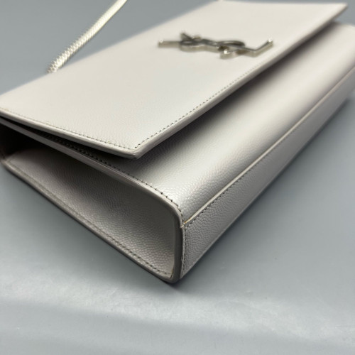 Yves Saint Laurent Medium Classic Kate Grained Calfskin Light Grey