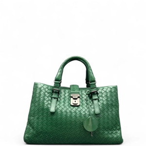 Bottega Veneta Small Roma Tote Bag Calfskin Intrecciato Green