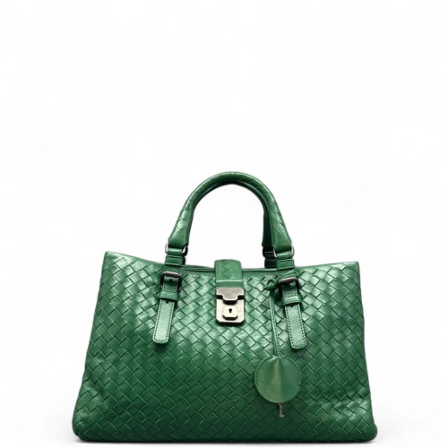 Bottega Veneta Small Roma Tote Bag Calfskin Intrecciato Green