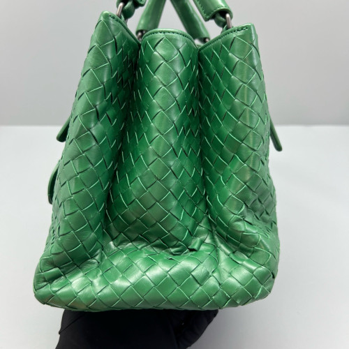Bottega Veneta Small Roma Tote Bag Calfskin Intrecciato Green