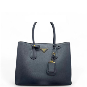 Prada Large Double Bag Saffiano Calfskin Dark Blue