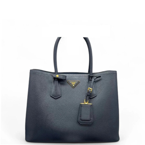 Prada Large Double Bag Saffiano Calfskin Dark Blue