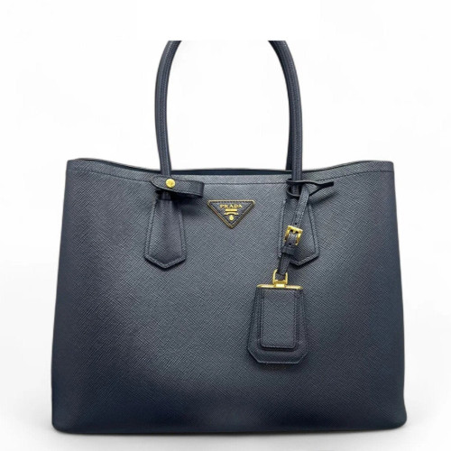 Prada Large Double Bag Saffiano Calfskin Dark Blue
