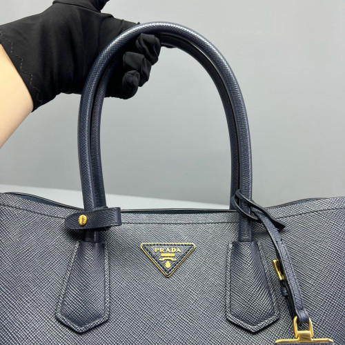 Prada Large Double Bag Saffiano Calfskin Dark Blue