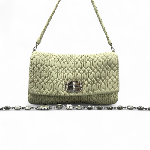 Miu Miu Matelasse Crystal Flap Clutch Crumpled Lambskin Green
