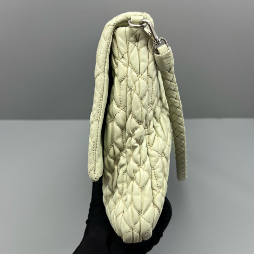 Miu Miu Matelasse Crystal Flap Clutch Crumpled Lambskin Green