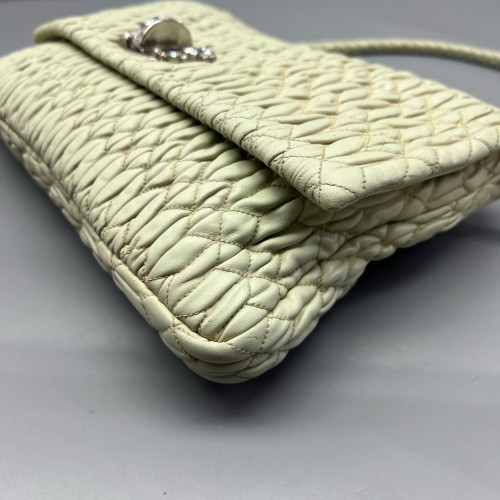 Miu Miu Matelasse Crystal Flap Clutch Crumpled Lambskin Green