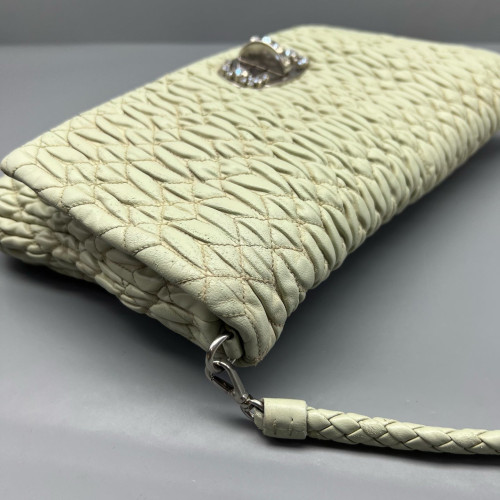 Miu Miu Matelasse Crystal Flap Clutch Crumpled Lambskin Green