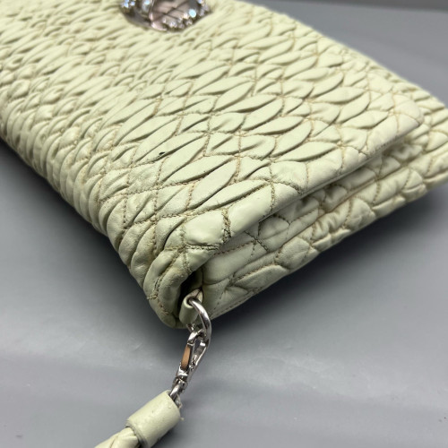 Miu Miu Matelasse Crystal Flap Clutch Crumpled Lambskin Green