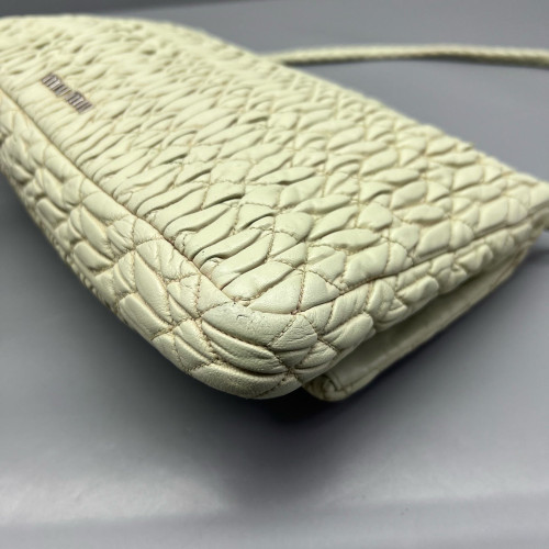 Miu Miu Matelasse Crystal Flap Clutch Crumpled Lambskin Green