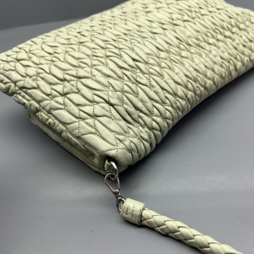Miu Miu Matelasse Crystal Flap Clutch Crumpled Lambskin Green