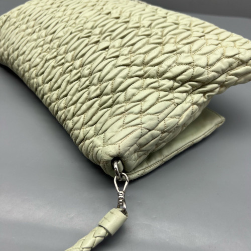 Miu Miu Matelasse Crystal Flap Clutch Crumpled Lambskin Green