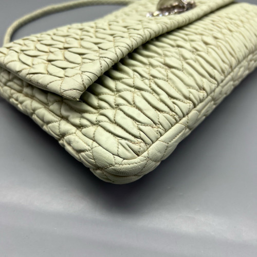 Miu Miu Matelasse Crystal Flap Clutch Crumpled Lambskin Green