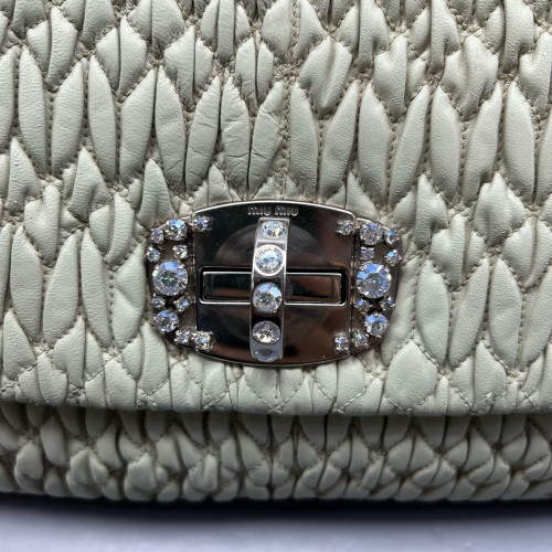 Miu Miu Matelasse Crystal Flap Clutch Crumpled Lambskin Green