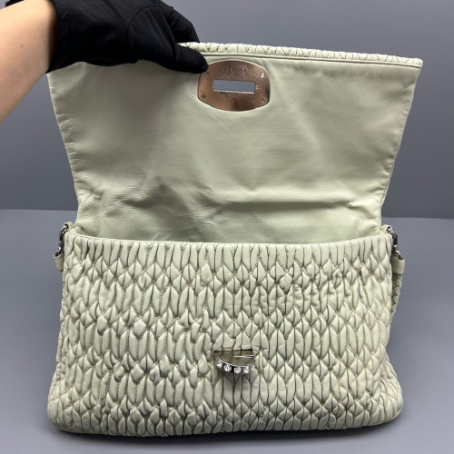 Miu Miu Matelasse Crystal Flap Clutch Crumpled Lambskin Green