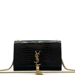 Yves Saint Laurent Medium Kate Corssbody Bag Calfskin Crocodile Embossed Black