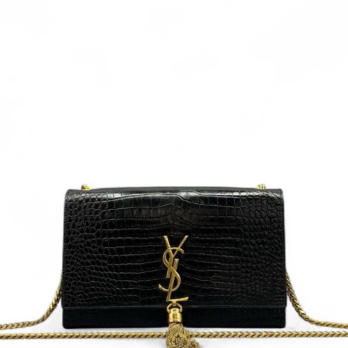 Yves Saint Laurent Medium Kate Corssbody Bag Calfskin Crocodile Embossed Black