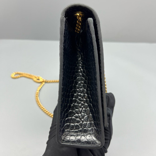 Yves Saint Laurent Medium Kate Corssbody Bag Calfskin Crocodile Embossed Black
