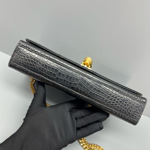 Yves Saint Laurent Medium Kate Corssbody Bag Calfskin Crocodile Embossed Black
