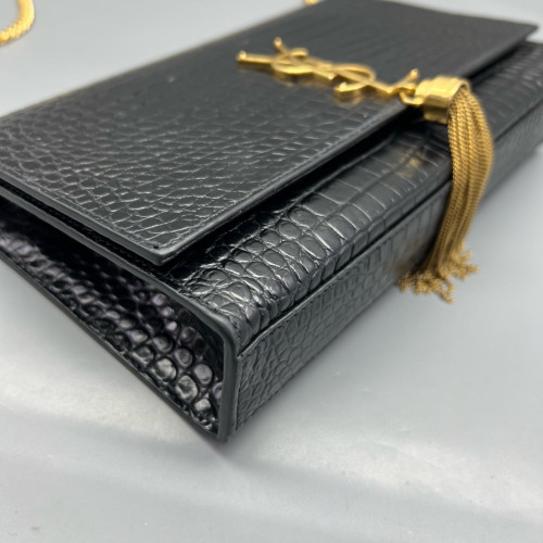 Yves Saint Laurent Medium Kate Corssbody Bag Calfskin Crocodile Embossed Black