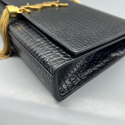 Yves Saint Laurent Medium Kate Corssbody Bag Calfskin Crocodile Embossed Black