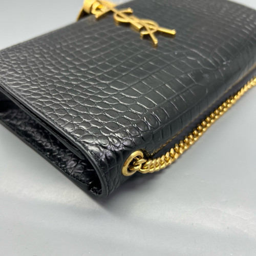 Yves Saint Laurent Medium Kate Corssbody Bag Calfskin Crocodile Embossed Black