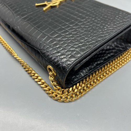 Yves Saint Laurent Medium Kate Corssbody Bag Calfskin Crocodile Embossed Black