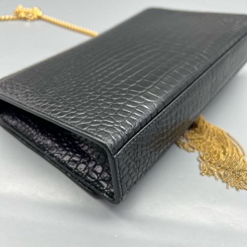 Yves Saint Laurent Medium Kate Corssbody Bag Calfskin Crocodile Embossed Black