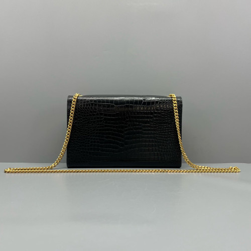 Yves Saint Laurent Medium Kate Corssbody Bag Calfskin Crocodile Embossed Black