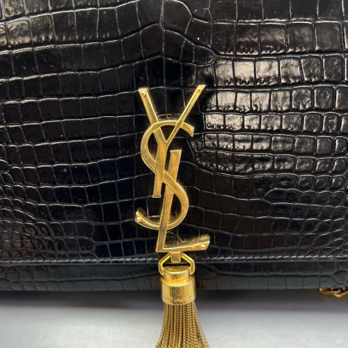 Yves Saint Laurent Medium Kate Corssbody Bag Calfskin Crocodile Embossed Black