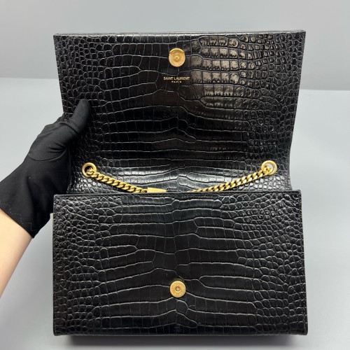 Yves Saint Laurent Medium Kate Corssbody Bag Calfskin Crocodile Embossed Black