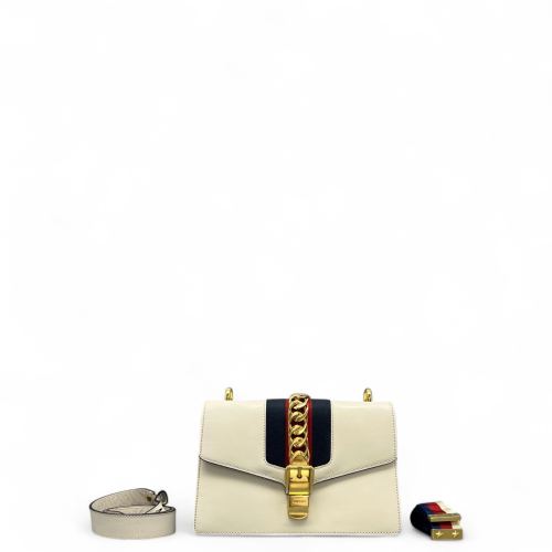 Gucci Small Sylvie Shoulder Bag Calfskin White