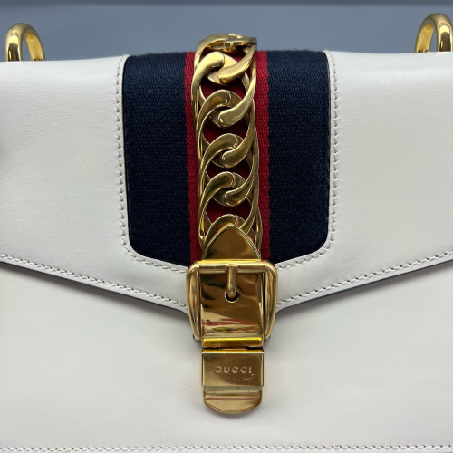 Gucci Small Sylvie Shoulder Bag Calfskin White